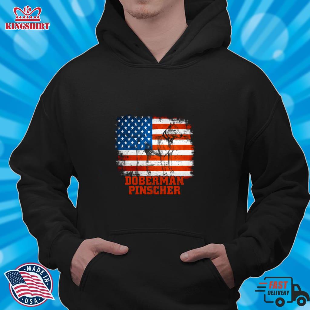 Doberman Pinscher Dog American Flag Usa Dog Lover Cliby Lightweight Sweatshirt