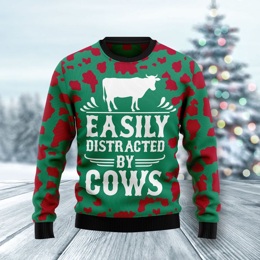 Easily Distracted By Cows Hz102001 Ugly Christmas Sweater