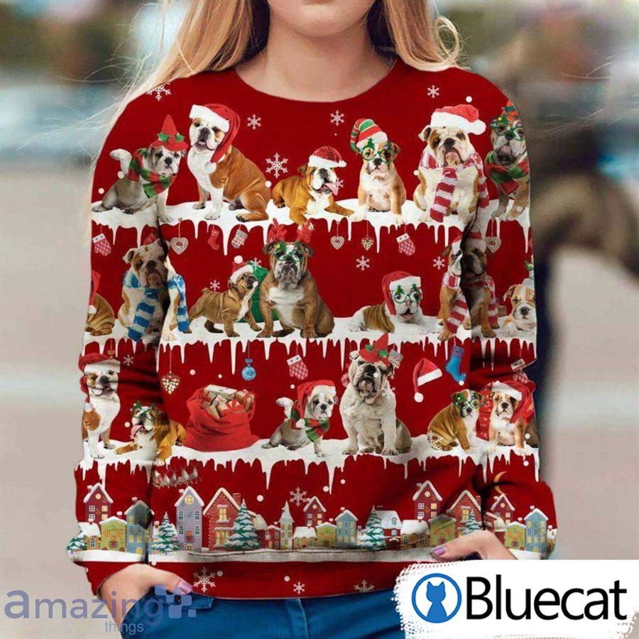 English Bulldog Snow Merry Christmas Ugly Sweater