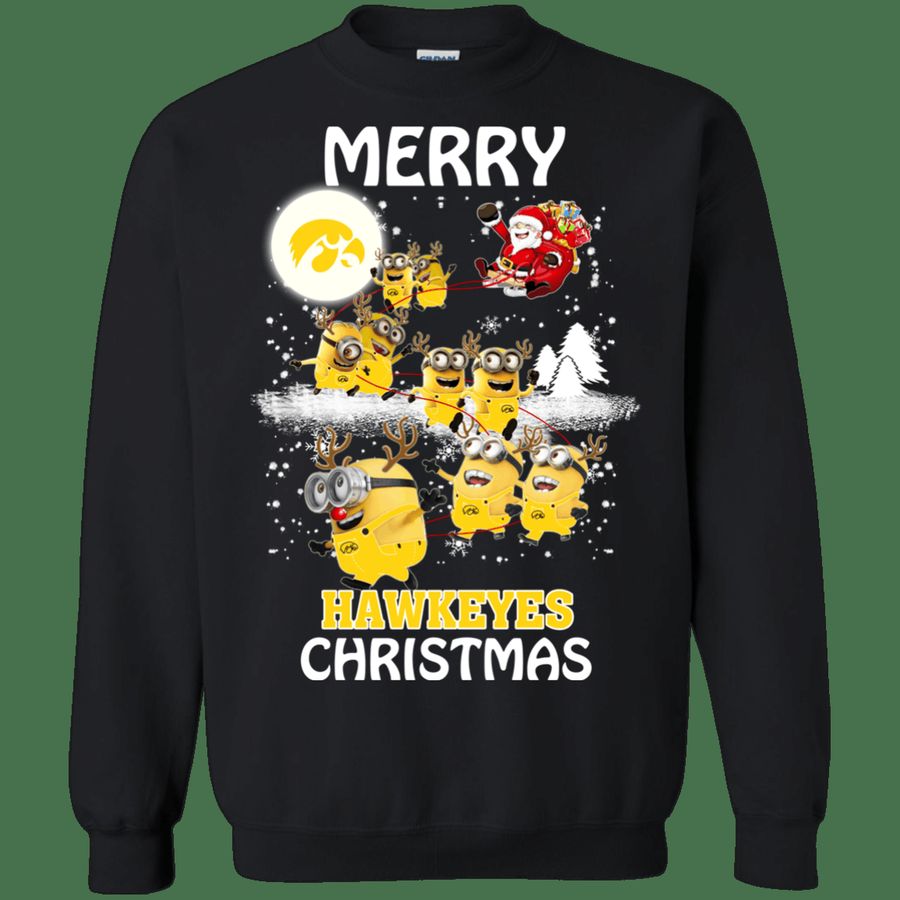 Excellent Iowa Hawkeyes Minion Ugly Christmas Sweaters Santa Claus With Sleigh Hoodies Sweatshirts