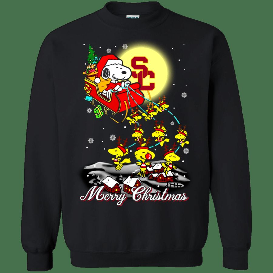 Fantastic Usc Trojans Ugly Christmas Sweaters Santa Claus With Sleigh And Snoopy Sweatshirts