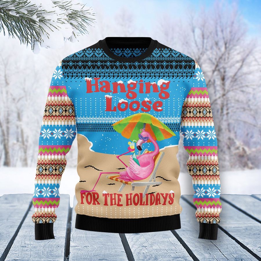 Flamingo Hanging Loose T2411 Unisex Womens And Mens, Couples Matching, Friends, Funny Family Ugly Christmas Holiday Sweater Gifts 