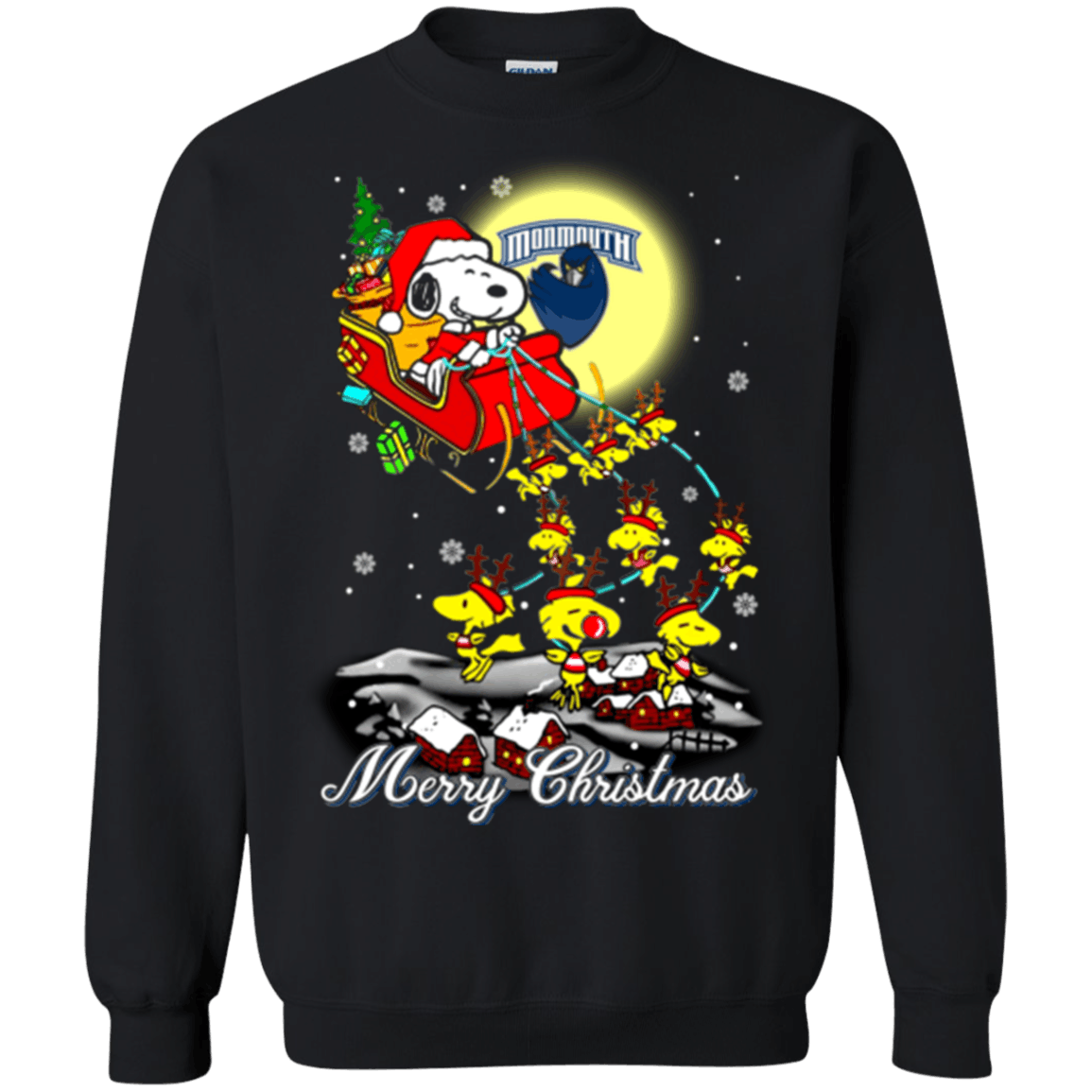 Greate Monmouth Hawks Ugly Christmas Sweaters Santa Claus With Sleigh And Snoopy Sweatshirts