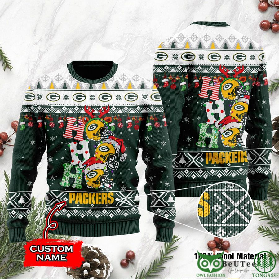 Green Bay Packers NFL Christmas Hohoho Ugly Sweater Custom Name
