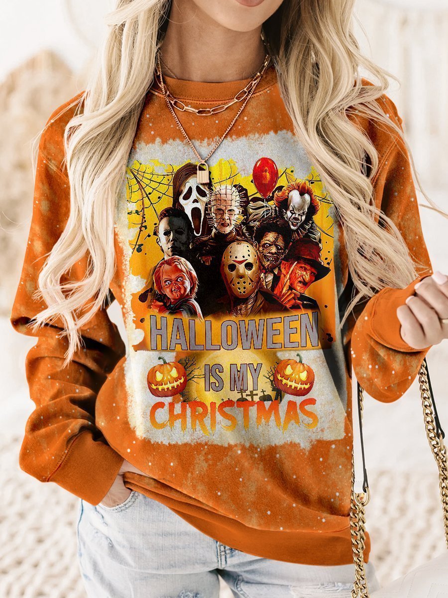 Halloween Is My Christmas Scary Print Long Sleeve Sweatshirt