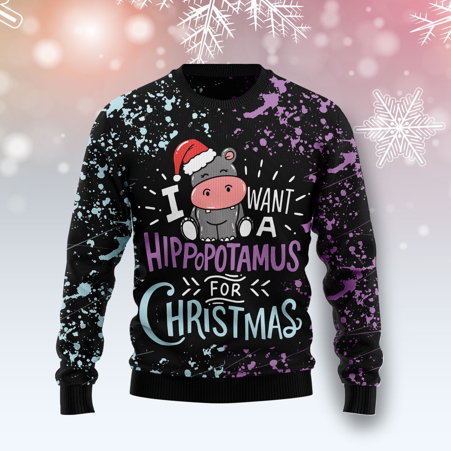 Hippo Christmas T2311 Unisex Womens And Mens, Couples Matching, Friends, Funny Family Ugly Christmas Holiday Sweater Gifts 