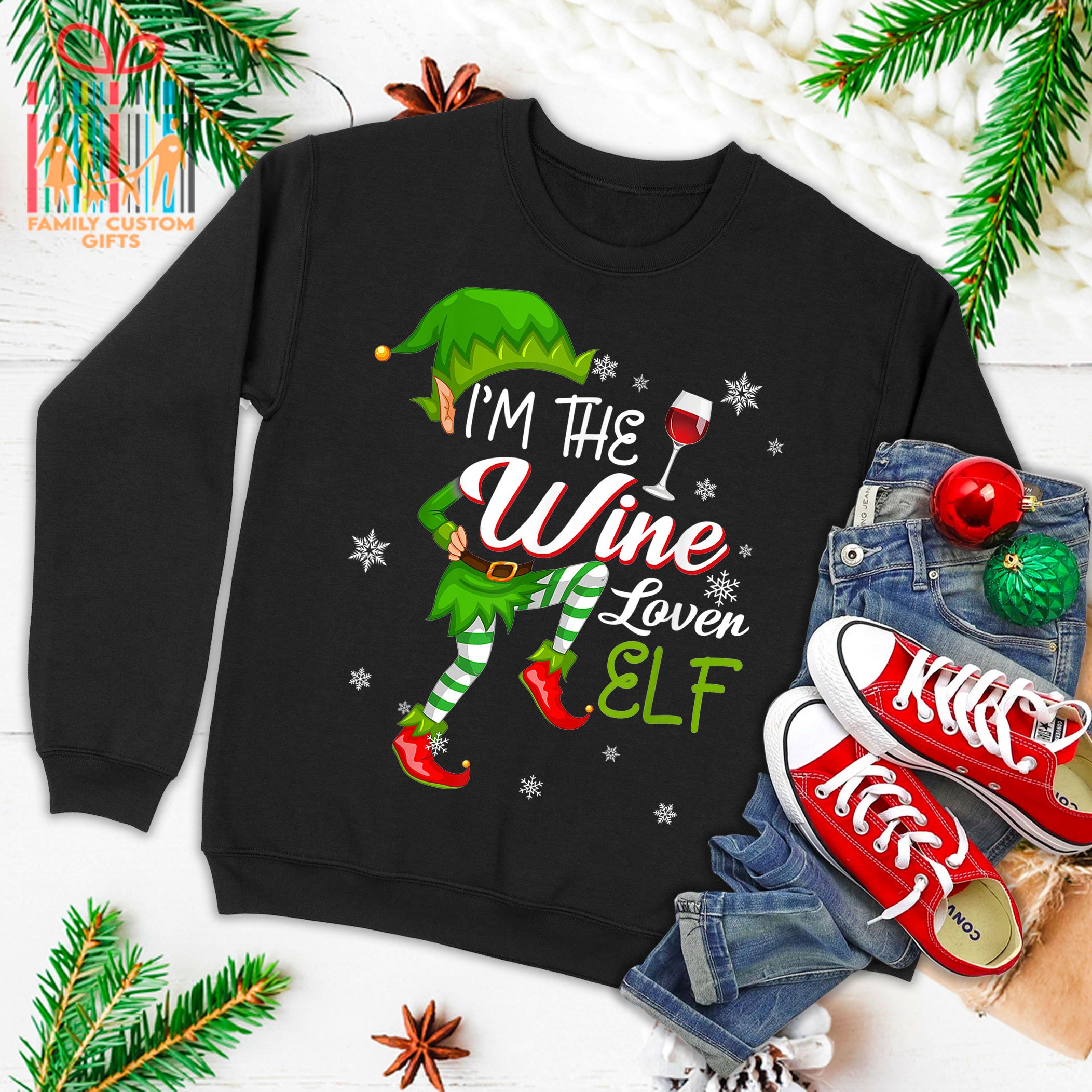 I'm The Wine Lover Elf Matching Family Christmas Ugly Christmas Sweater T Shirt