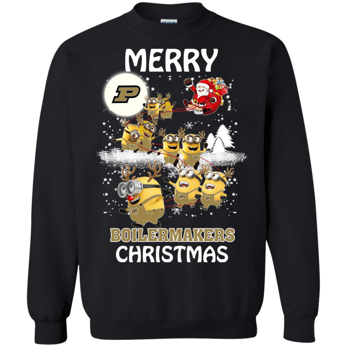 Incredible Purdue Boilermarkets Minion Ugly Christmas Sweaters Santa Claus With Sleigh Hoodies Sweatshirts