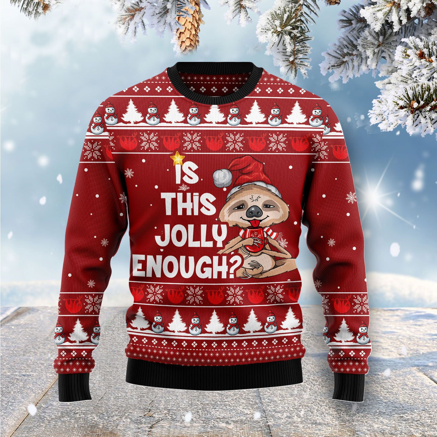 Is This Jolly Enough Sloth T89026 Ugly Christmas Sweater