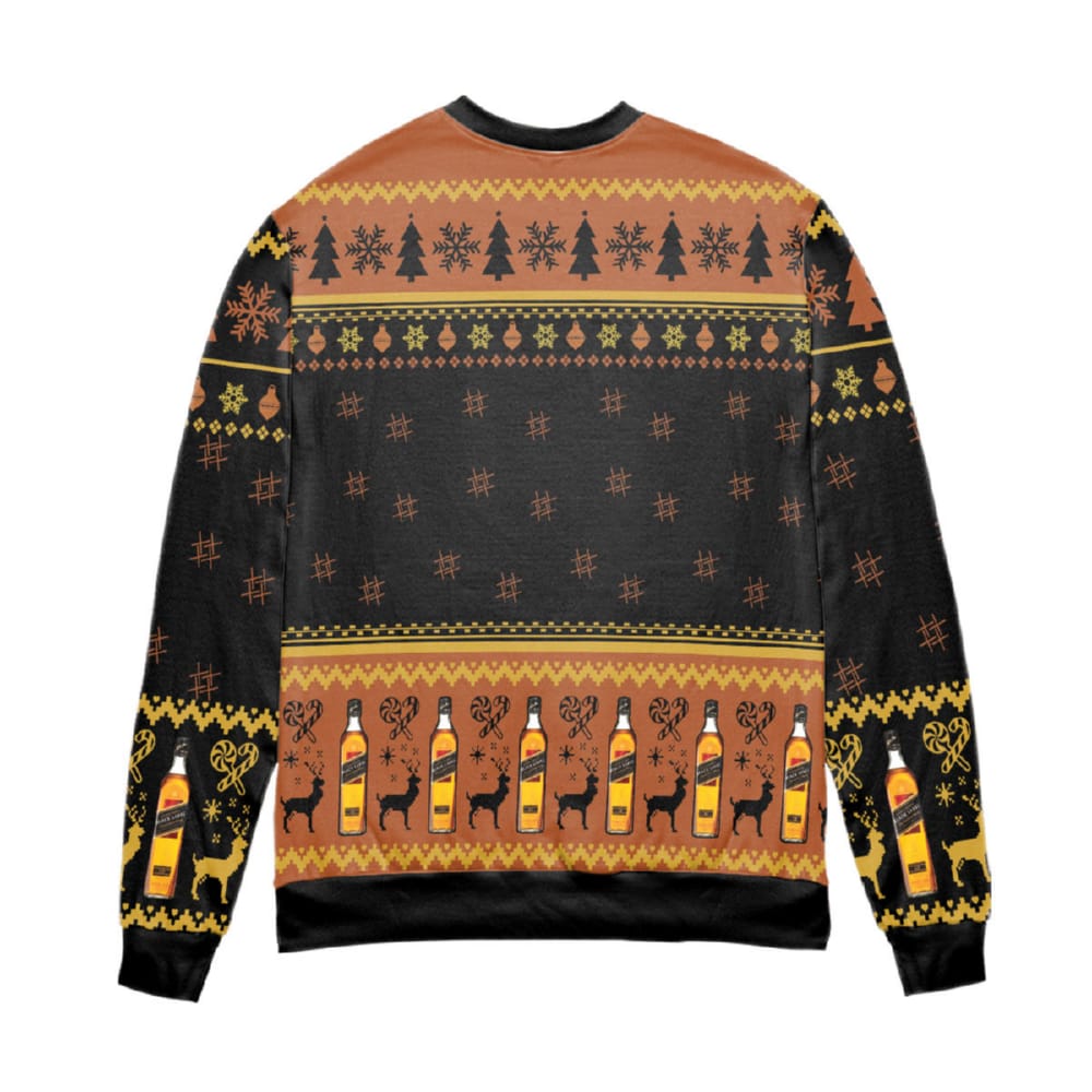 Johnnie Walker Label Pine Tree And Reindeer Ugly Christmas Sweater
