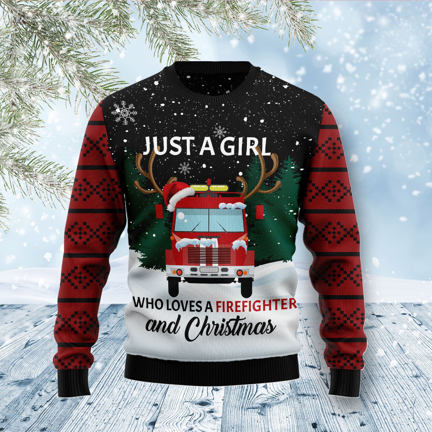 Just A Girl Who Loves Firefighter And Christmas TT89023 Ugly Christmas Sweater