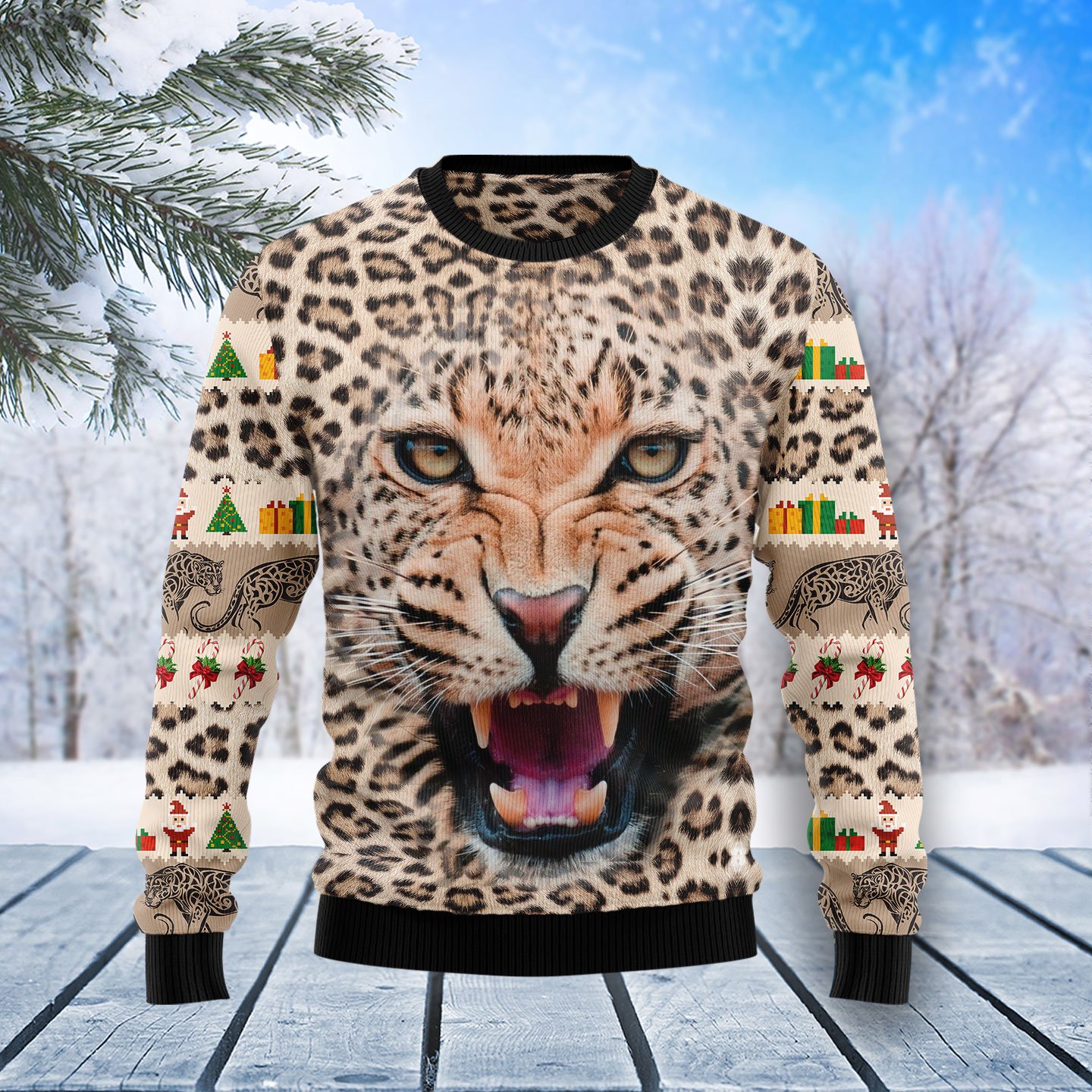 Leopard Cute Face T2210 Ugly Christmas Sweater
