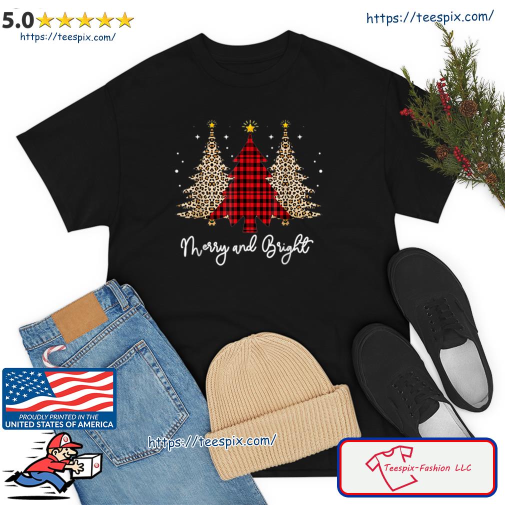 Merry And Bright Leopard Plaid Christmas Trees T Shirt