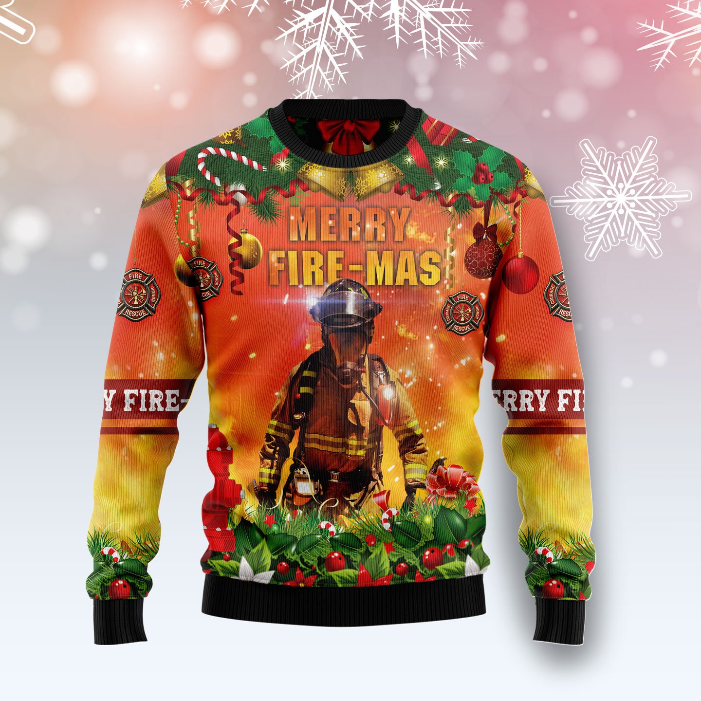 Merry Fire Mas Firefighter T89126 Unisex Womens And Mens, Couples Matching, Friends, Funny Family Ugly Christmas Holiday Sweater Gifts 