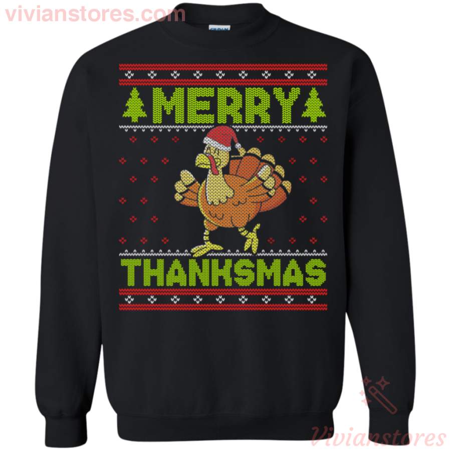 Merry Thankmas Ugly Xmas Thanksgiving Turkey Sweatshirt