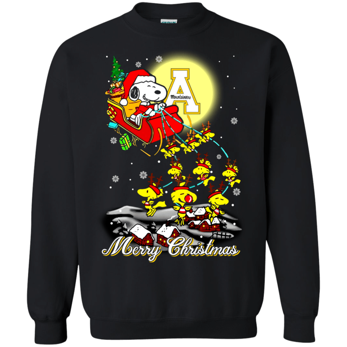 Outstanding Appalachian State Mountaineers Ugly Christmas Sweaters Santa Claus With Sleigh And Snoopy Sweatshirts