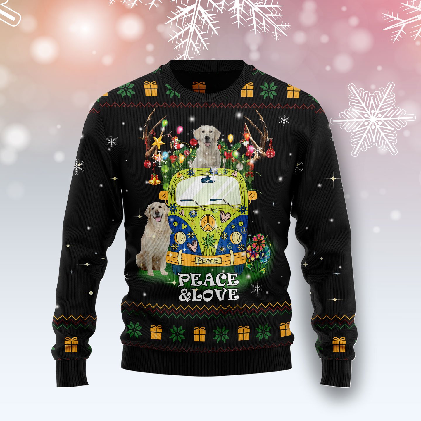 Peace Love Golden Retriever Tg51014  Ugly Christmas Sweater