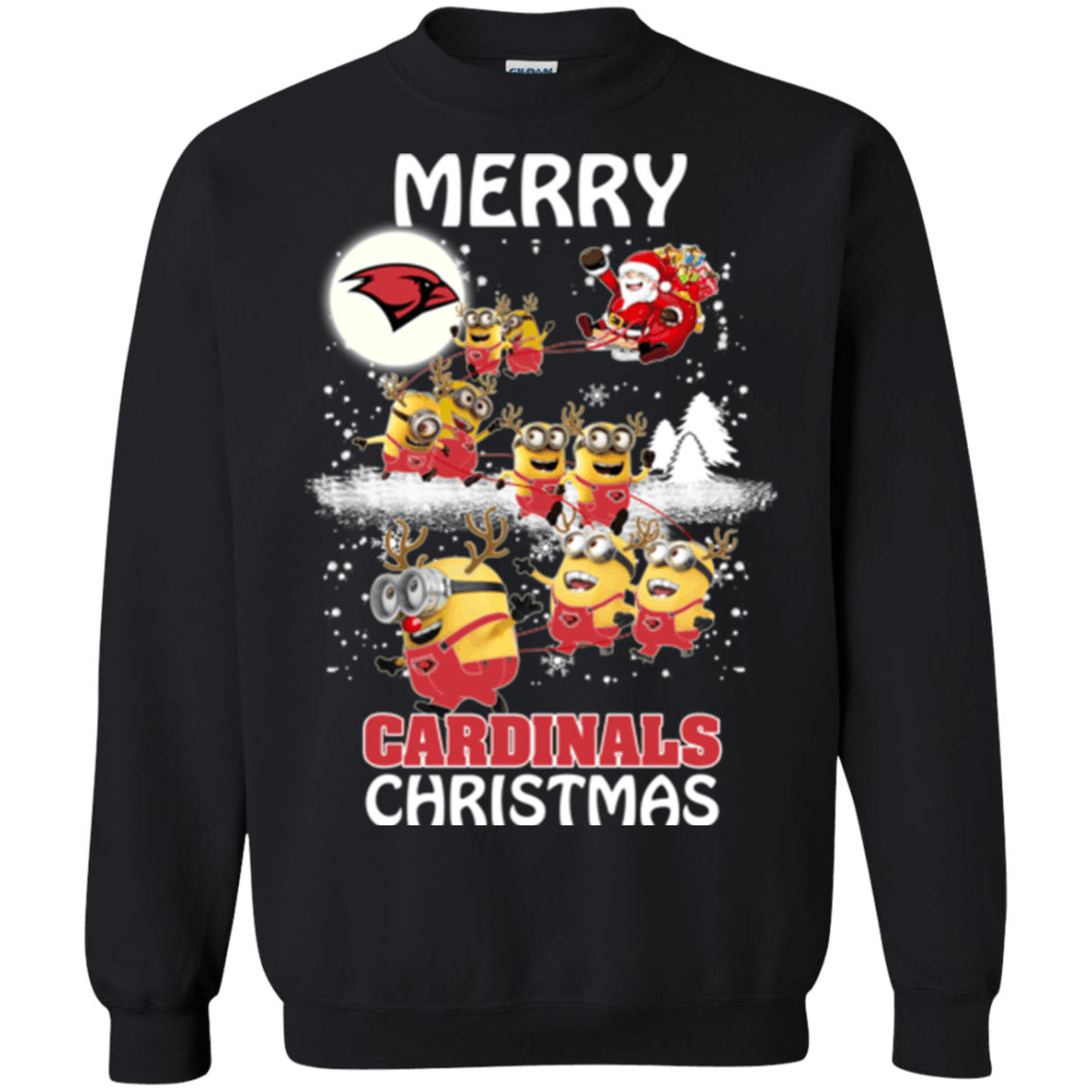 Perfect Incarnate Word Cardinals Minion Ugly Christmas Sweaters Santa Claus With Sleigh Hoodies Sweatshirts