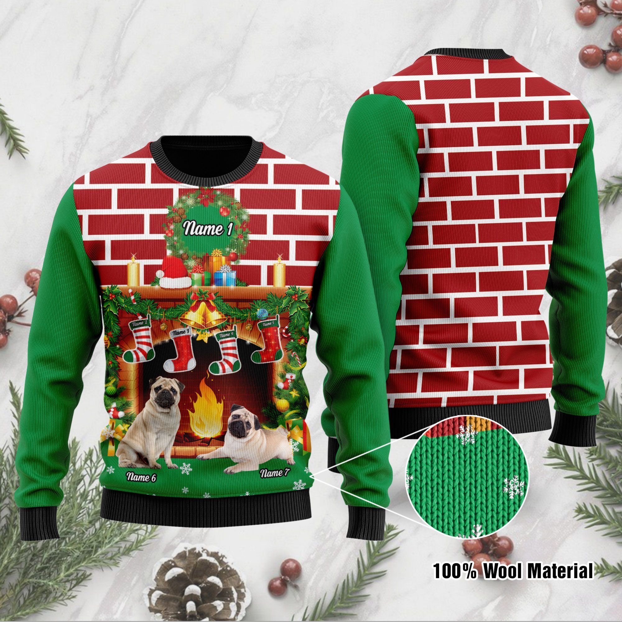 Pug Custom Ugly Sweater For Someone Who Loves Pet And Family On Christmas Time  Customize Family Names And Dog Names