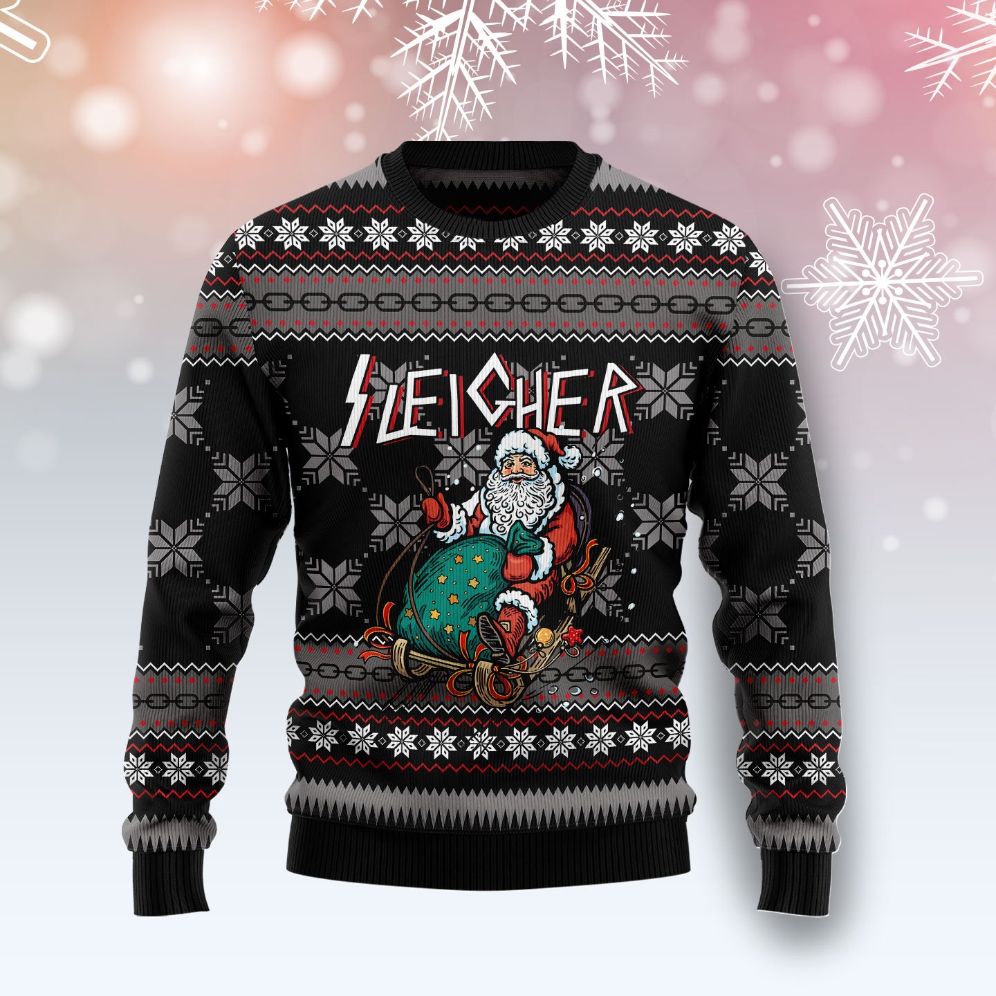 Santa Sleigher T89015 Ugly Christmas Sweater Unisex Womens And Mens, Couples Matching, Friends, Funny Family Sweater Gifts 
