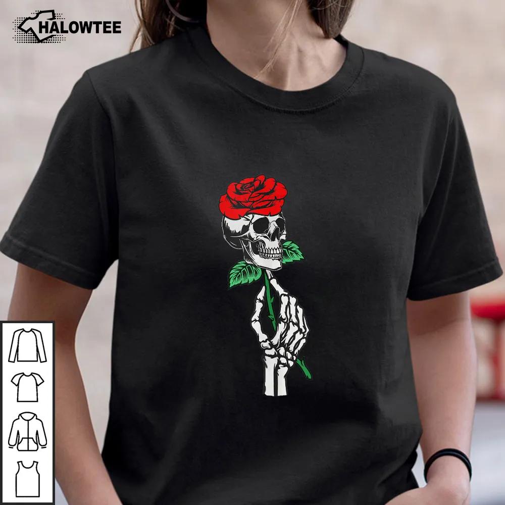 Skull Skeleton Hand Red Rose Shirt Gift For Valentines Day Couple Retro