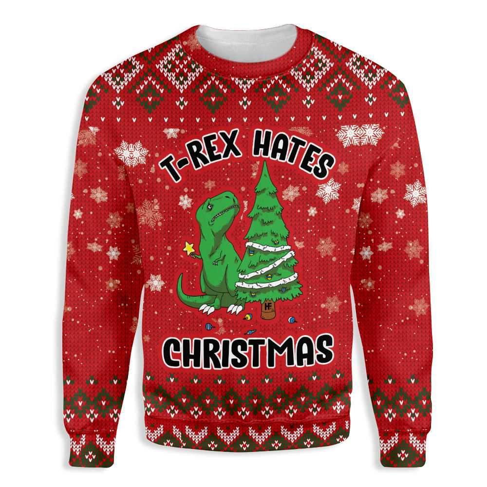T Rex Hates Christmas Sweater 3D H