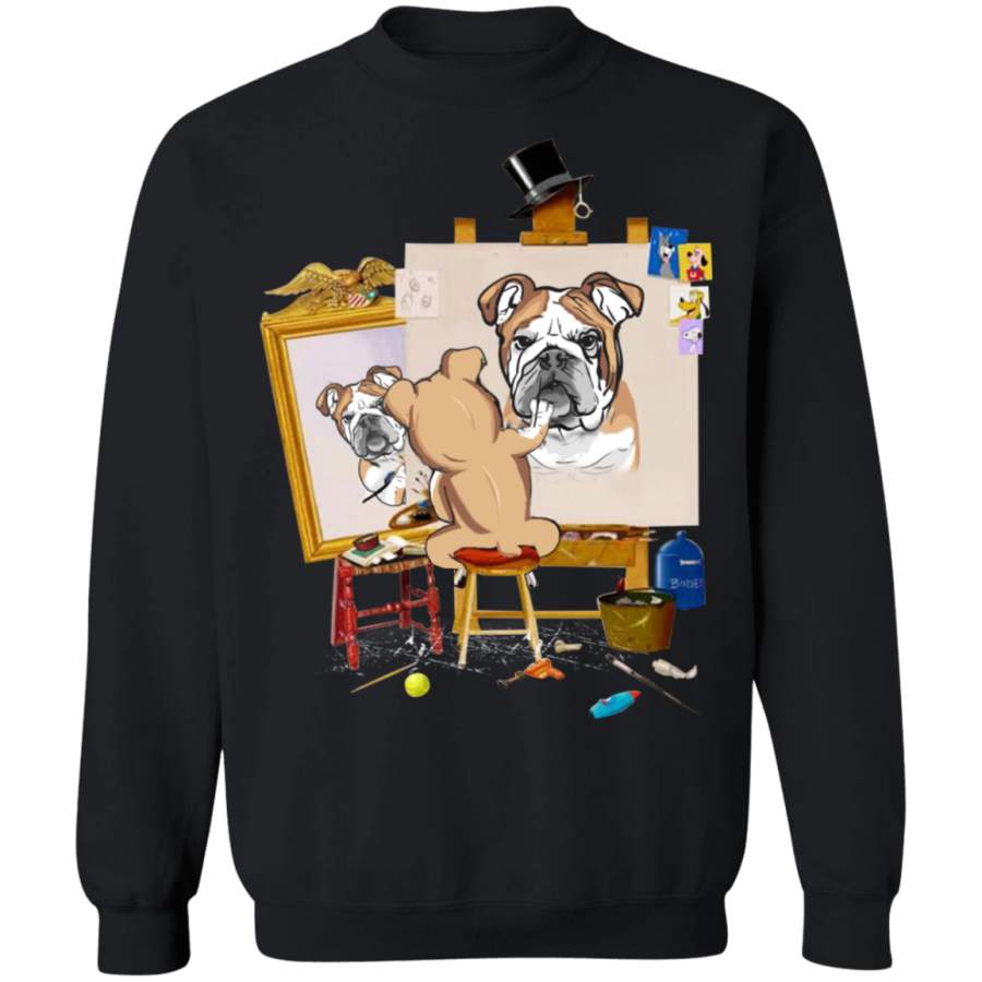 The Dog Draws Himself In The Mirror Bulldog Sweater Dog Painter Sweater  Lovable