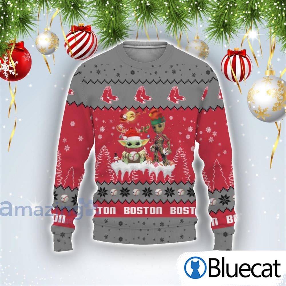 Tis The Season Christmas 2022 Baby Yoda Groot Cute Gift Boston Red Sox Ugly Christmas Sweater