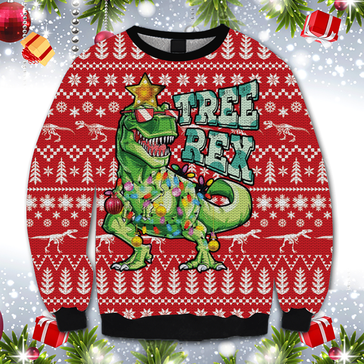 Tree Rex T Rex Dinosaur Hz92304  All Over Print Ugly Christmas Sweater