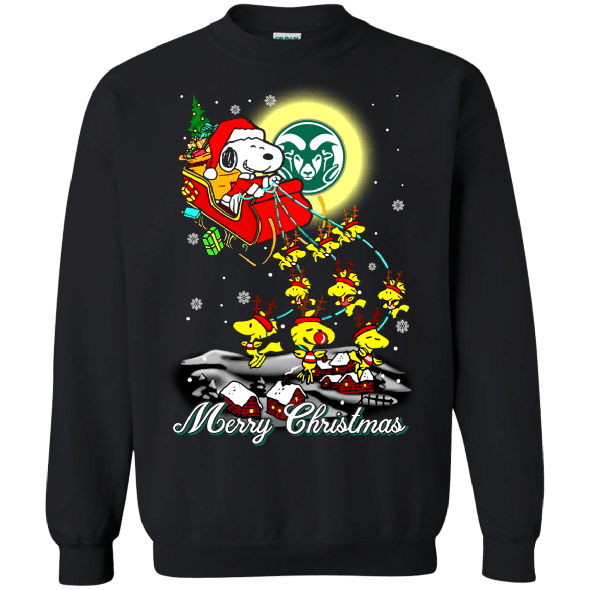 Trending Tees Colorado State Rams Ugly Christmas Sweaters Santa Claus With Sleigh And Snoopy Sweatshirts