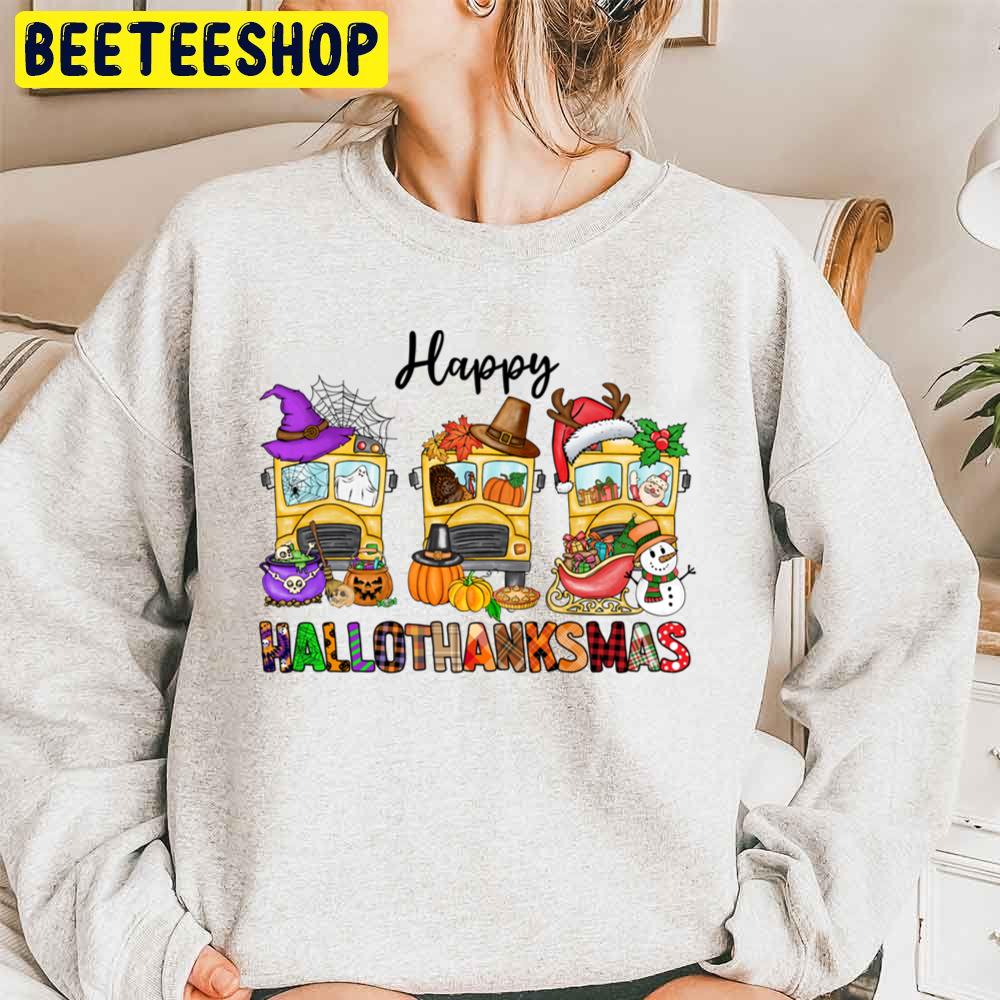 Trucks Happy Hallothanksmas Halloween Thanksgiving Christmas Trending Unisex Sweatshirt