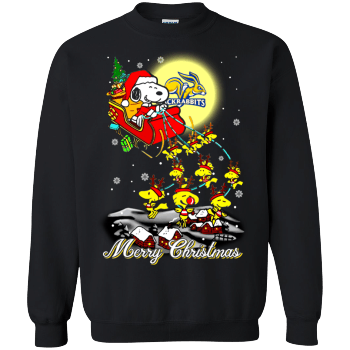 Ultimate South Dakota State Jackrabbits Ugly Christmas Sweaters Santa Claus With Sleigh And Snoopy Sweatshirts