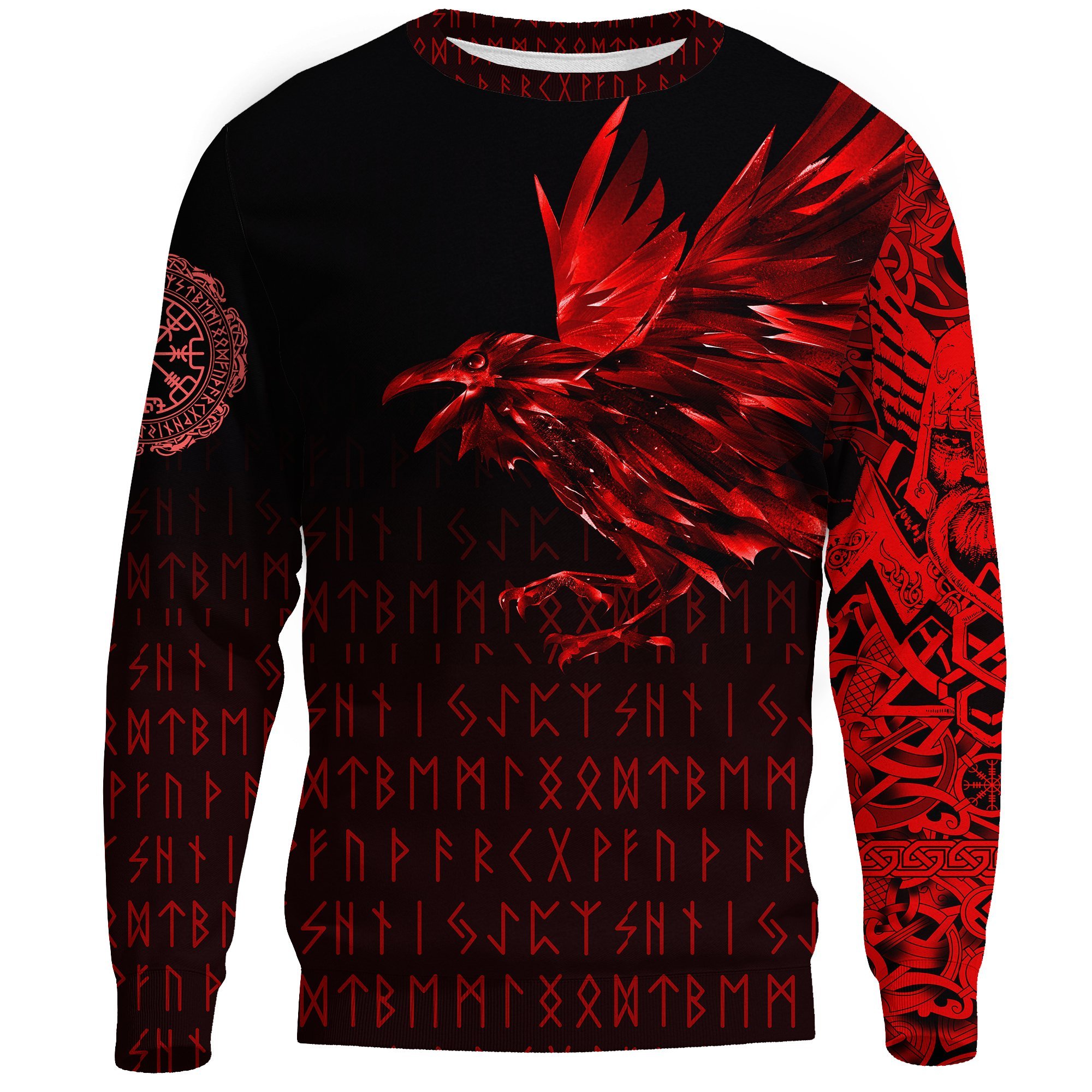Vikings  Raven Tattoo Style Red Sweatshirt (Knitted Long Sleeved Sweater) A27