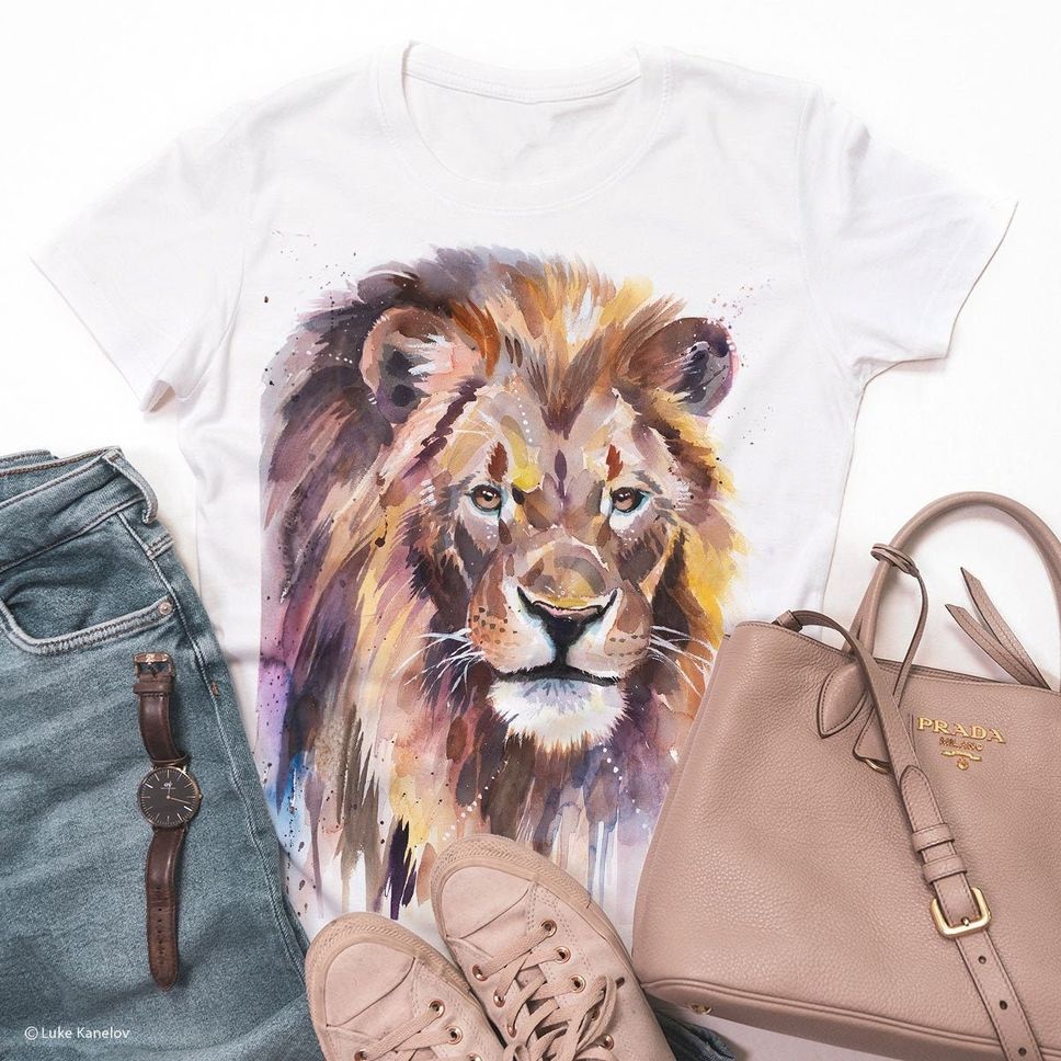 African Lion Tshirt Unisex Tshirt ring spun Cotton 100 watercolor print TshirtT shirt artT shirt animal XS S M L XL XXL