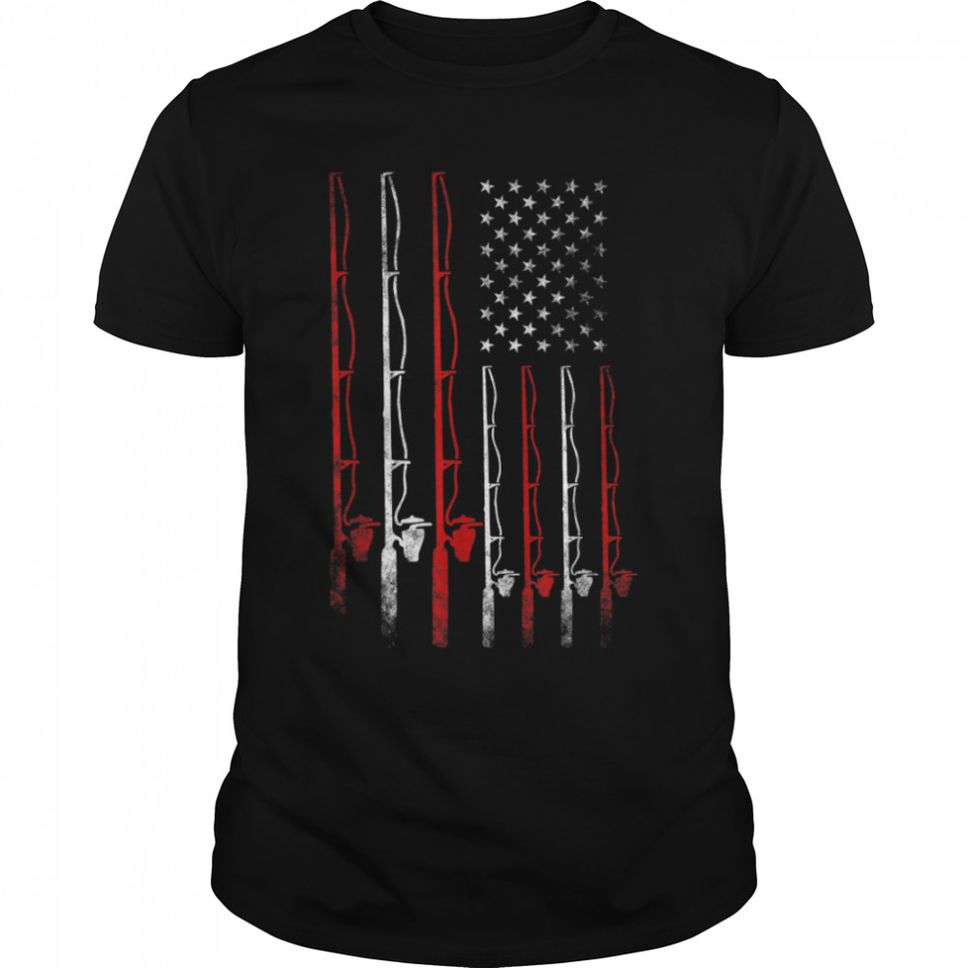 American Flag Fishing Rod Fishing Lover T Shirt B09VZ2WTXV