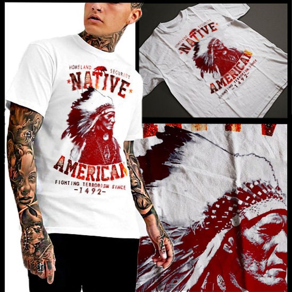 American Indian TShirt Native Apache Headress Tomahawk Aztec Mayan Geronimo Sitting Bull Western Cowboy Texas Oklahoma Arizona Tribe