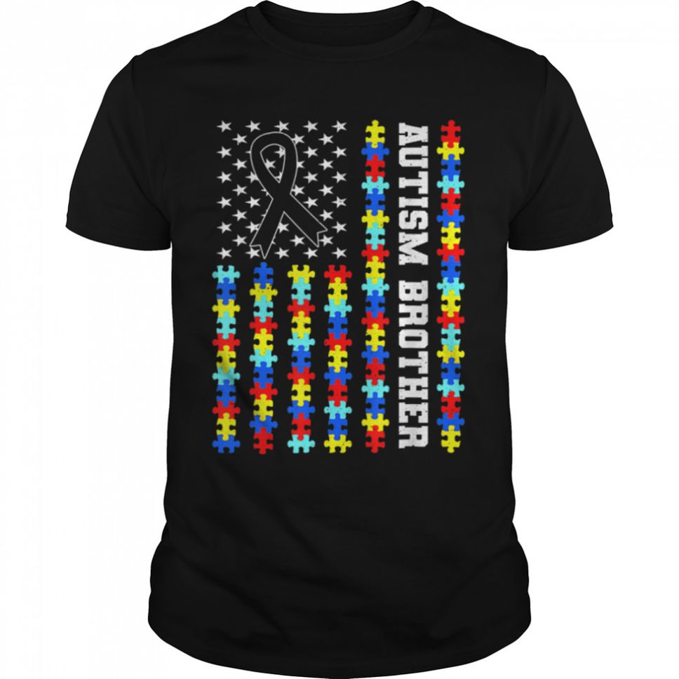 Autism Brother Puzzle USA Flag Autism Awareness Family T Shirt B09VYWJ43K
