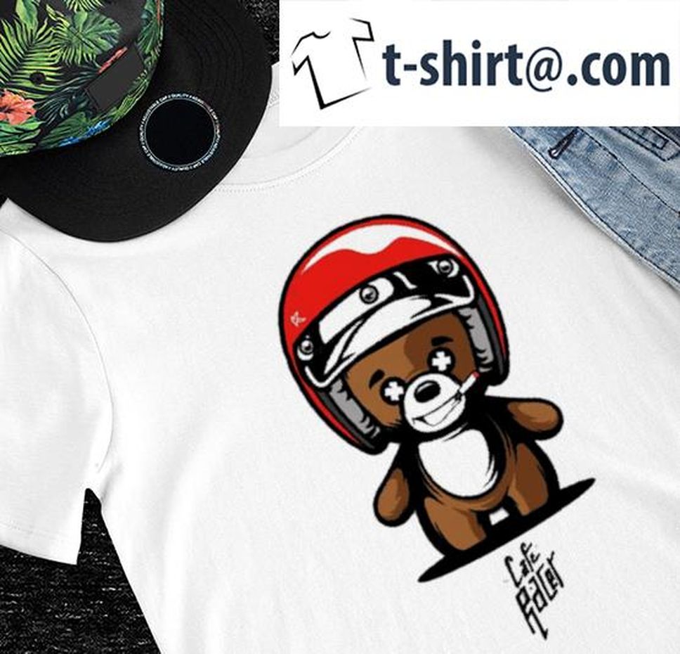Baby Bear Wearing Helmet Smoking Cafe Racer Shirt