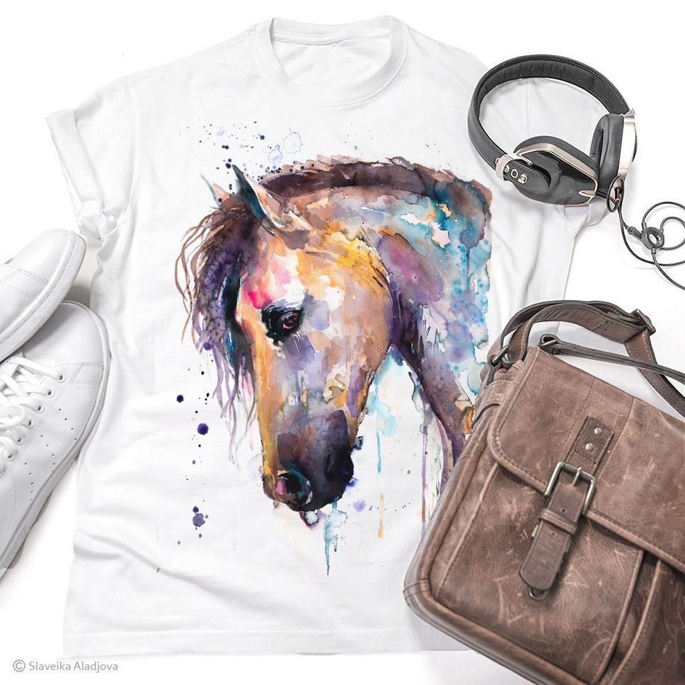 Beautiful Horse Tshirt Unisex Tshirt ring spun Cotton 100 watercolor print Tshirt T shirt art T shirt animal XS S M L XL