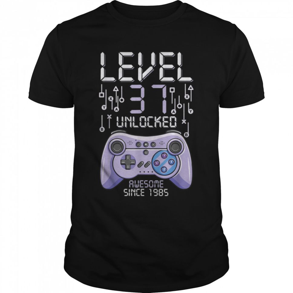 Birthday Gamer Level 37 Years Unlocked Awesome Since 1985 TShirt B09VYWT7J7