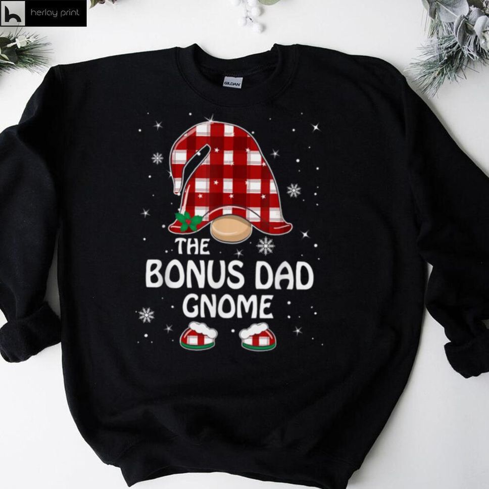 Bonus Dad Gnome Buffalo Plaid Matching Family Christmas T Shirt