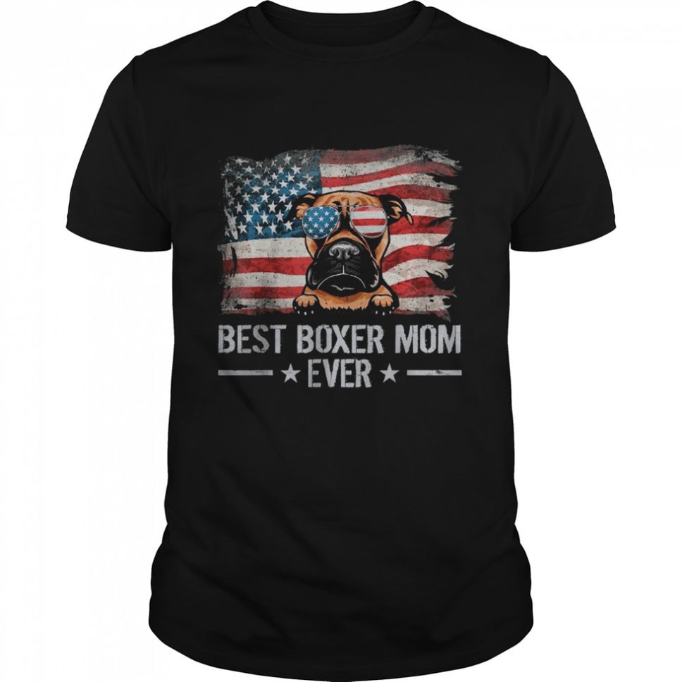 Boxer Best Dog Mom Ever Retro USA American Flag T Shirt