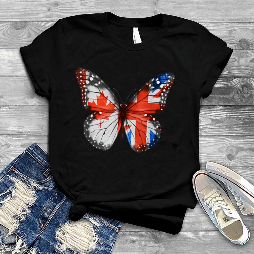 Canadian British Flag Butterfly T Shirt B09WJY8DPK