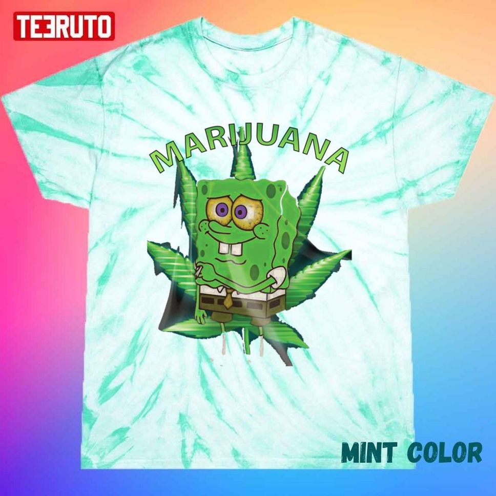 Cannabis Marijuana Leaf Spongebob Smoking Weed Unisex Tie Dye T Shirt