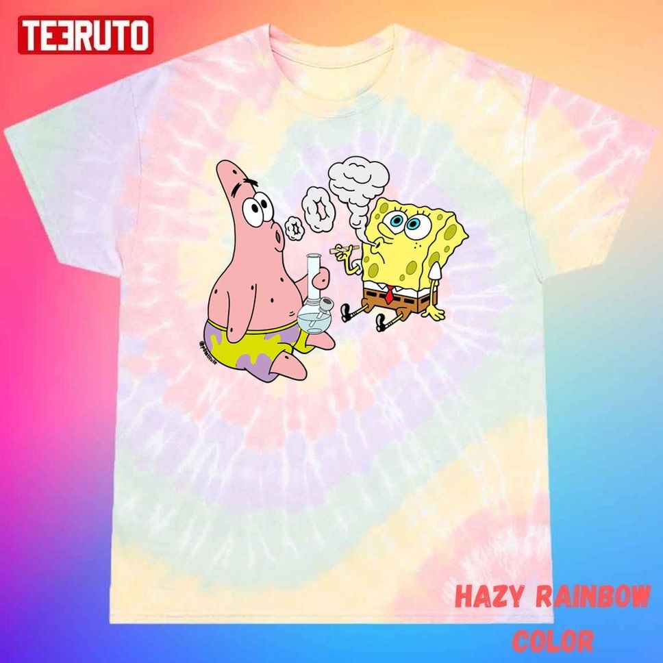 Cartoon Art Spongebob And Patrick Smoking Weed Cannabis Unisex Tie Dye T Shirt
