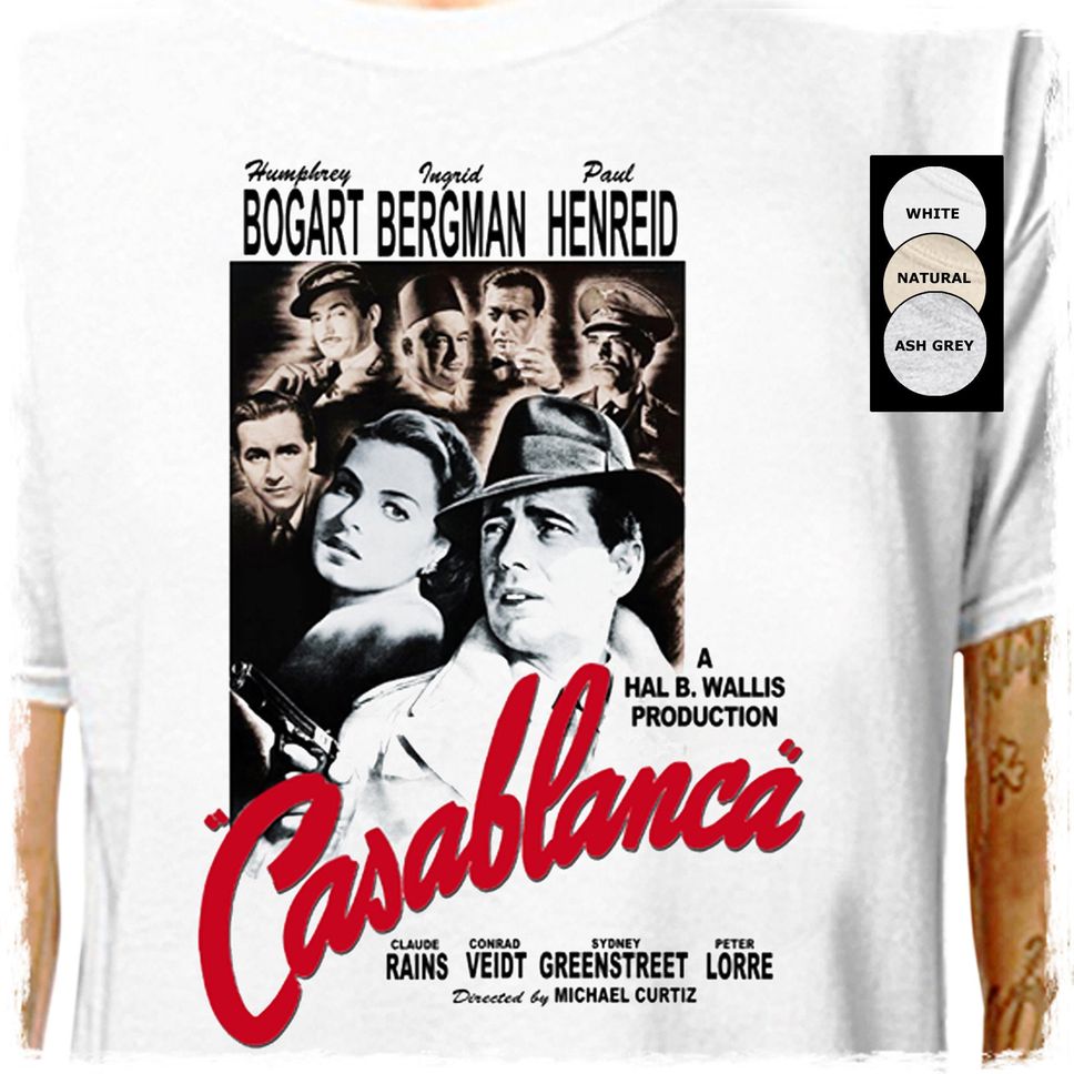 Casablanca Play It Again Sam 100 Cotton TShirt bogart bergman classic hollywood movie cult film poster christmas LazyCarrot