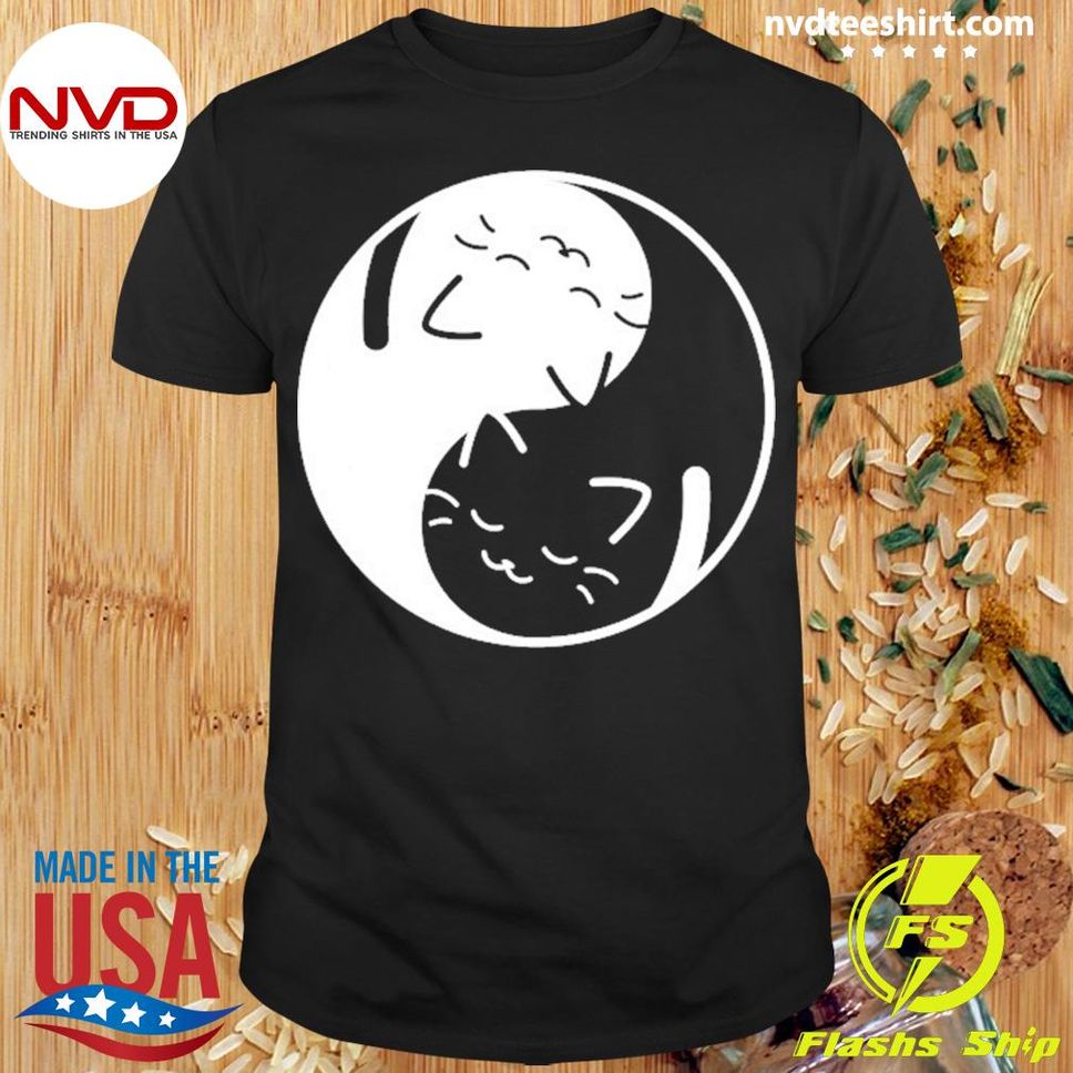 Cute Kawaii Yin Yang Cat Kitten Love Peace Yoga Tai Chi Shirt