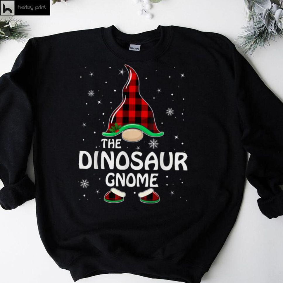 Dinosaur Gnome Buffalo Plaid Matching Family Christmas T Shirt