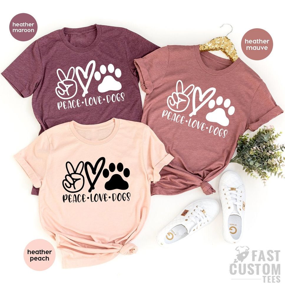 Dog Lover TShirt Dog Moms T Shirt Fur Mama Shirt Peace Love Dogs Shirt Valentine Tshirt Pet Owner Gift Women Graphic Tees