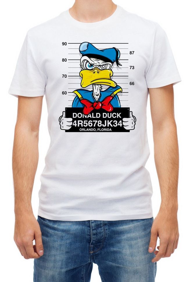 Donald Duck Mugshot Party Short Sleeve White T Shirt Men JK407